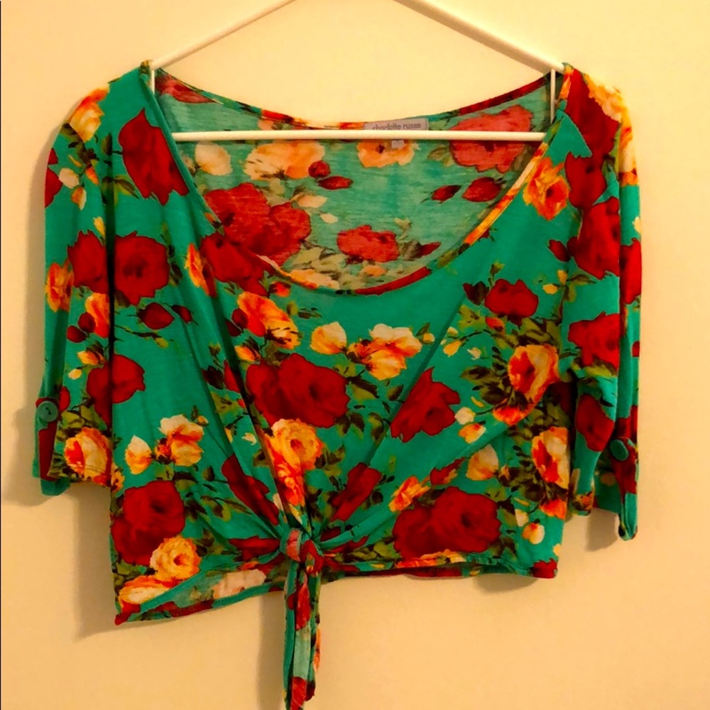Green floral crop top